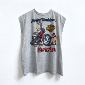 Vintage Harley Davidson Taz Bugs Bunny Feed Your Hunger Warner Bros 90s Shirt L